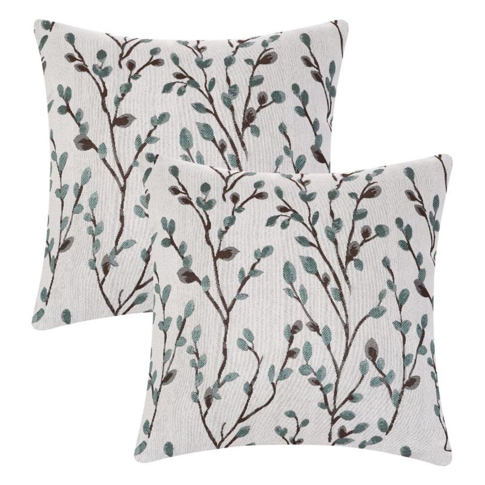 2pcs Throw Pillow Cover Decorative Floral Pillow Cases 18 x 18 Inch Blue